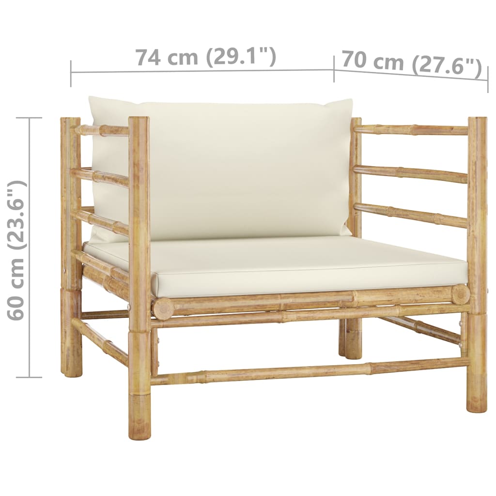 Set Divani da Giardino 5 pz con Cuscini Bianco Crema in Bambù - homemem39