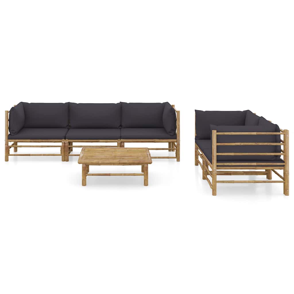 Set Salotto da Giardino 6pz con Cuscini in Bambù