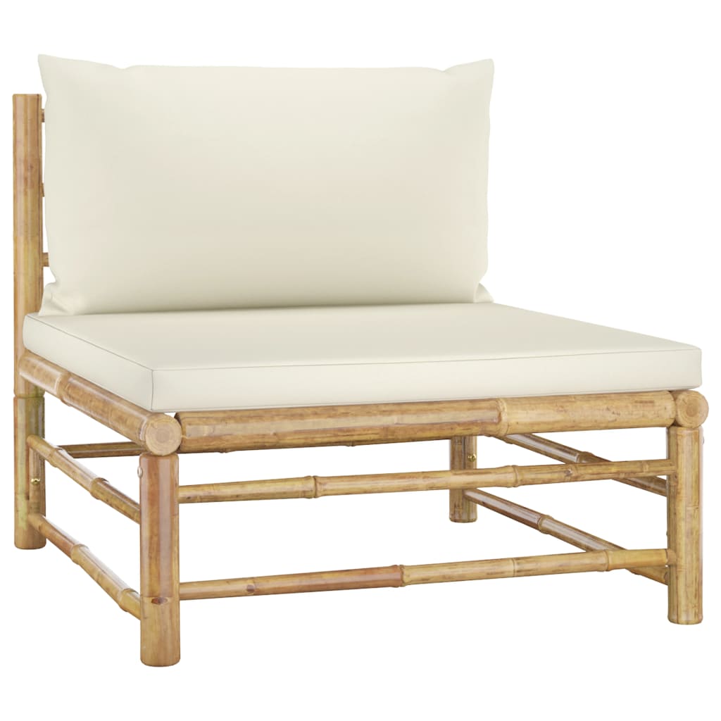Set Divani da Giardino 9 pz con Cuscini Bianco Crema in Bambù | homemem39