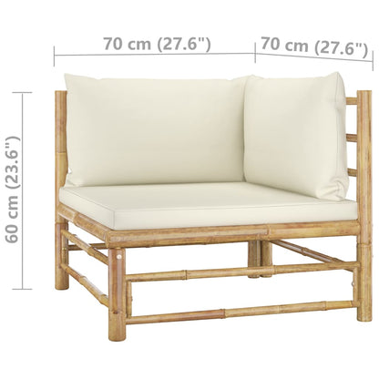 Set Divani da Giardino 6 pz con Cuscini Bianco Crema in Bambù | homemem39