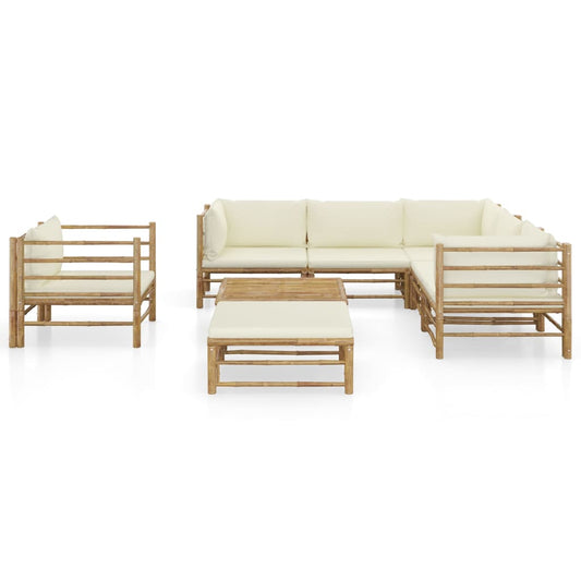Set Divani da Giardino 8 pz con Cuscini Bianco Crema in Bambù - homemem39