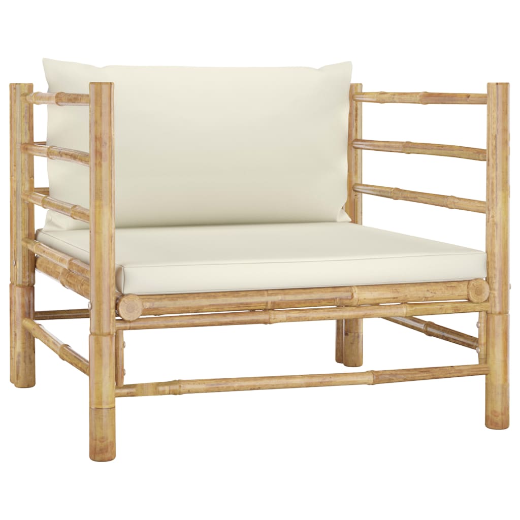Set Divani da Giardino 8 pz con Cuscini Bianco Crema in Bambù | homemem39