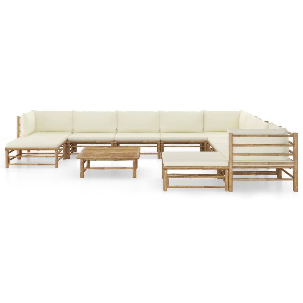 Set Salotto da Giardino 11pz con Cuscini Bianco Crema in Bambù | homemem39