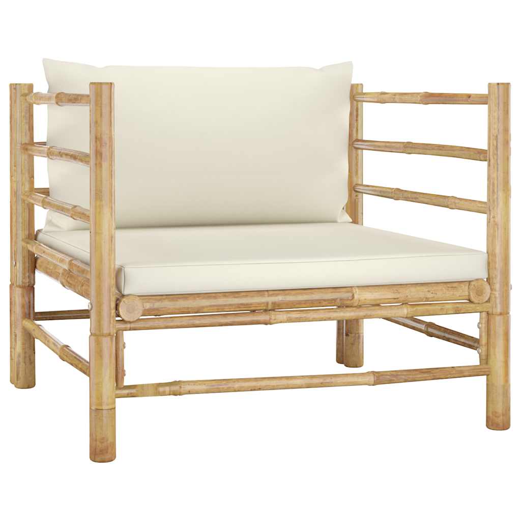 Set Salotto da Giardino 12pz con Cuscini Bianco Crema in Bambù