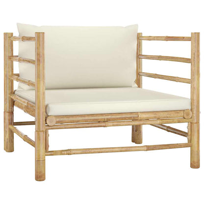 Set Salotto da Giardino 12pz con Cuscini Bianco Crema in Bambù