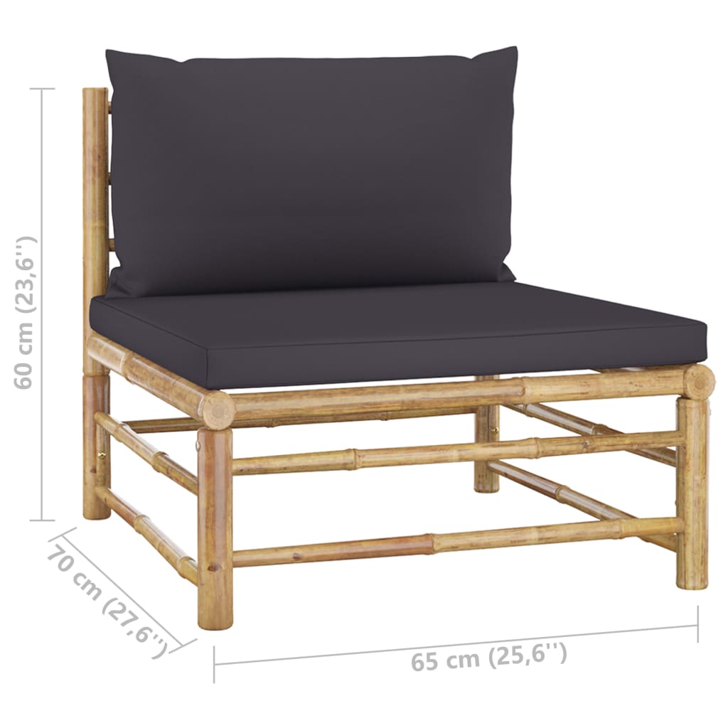 Set Salotto da Giardino 9pz con Cuscini Grigio Scuro Bambù