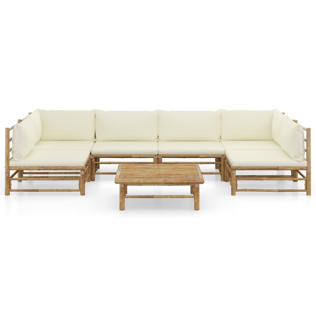 Set Salotto da Giardino 7pz con Cuscini Bianco Crema in Bambù