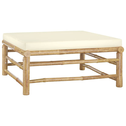 Set Salotto da Giardino 6pz con Cuscini Bianco Crema in Bambù