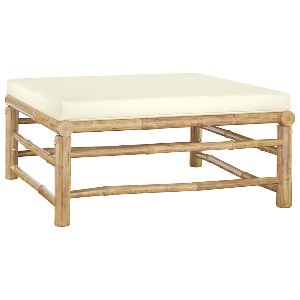 Set Salotto da Giardino 6pz con Cuscini Bianco Crema in Bambù
