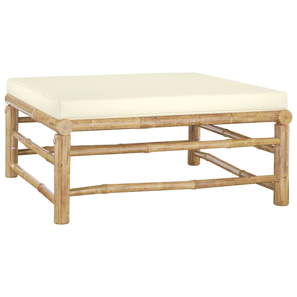 Set Salotto da Giardino 6pz con Cuscini Bianco Crema in Bambù