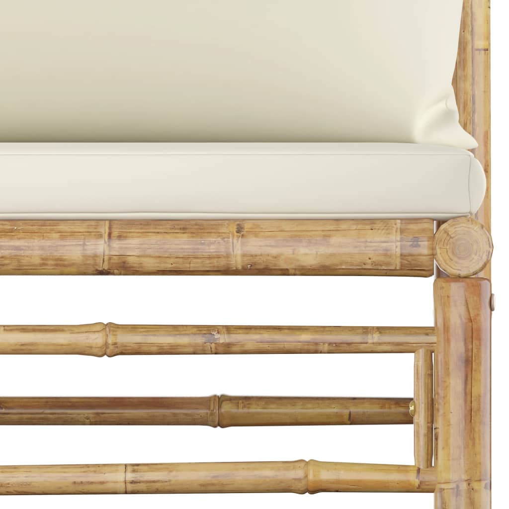 Set Salotto da Giardino 5pz con Cuscini Bianco Crema in Bambù | homemem39