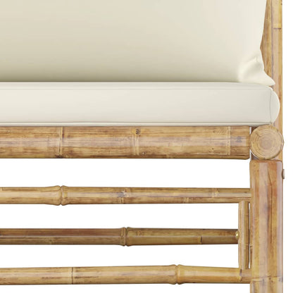 Set Salotto da Giardino 5pz con Cuscini Bianco Crema in Bambù | homemem39