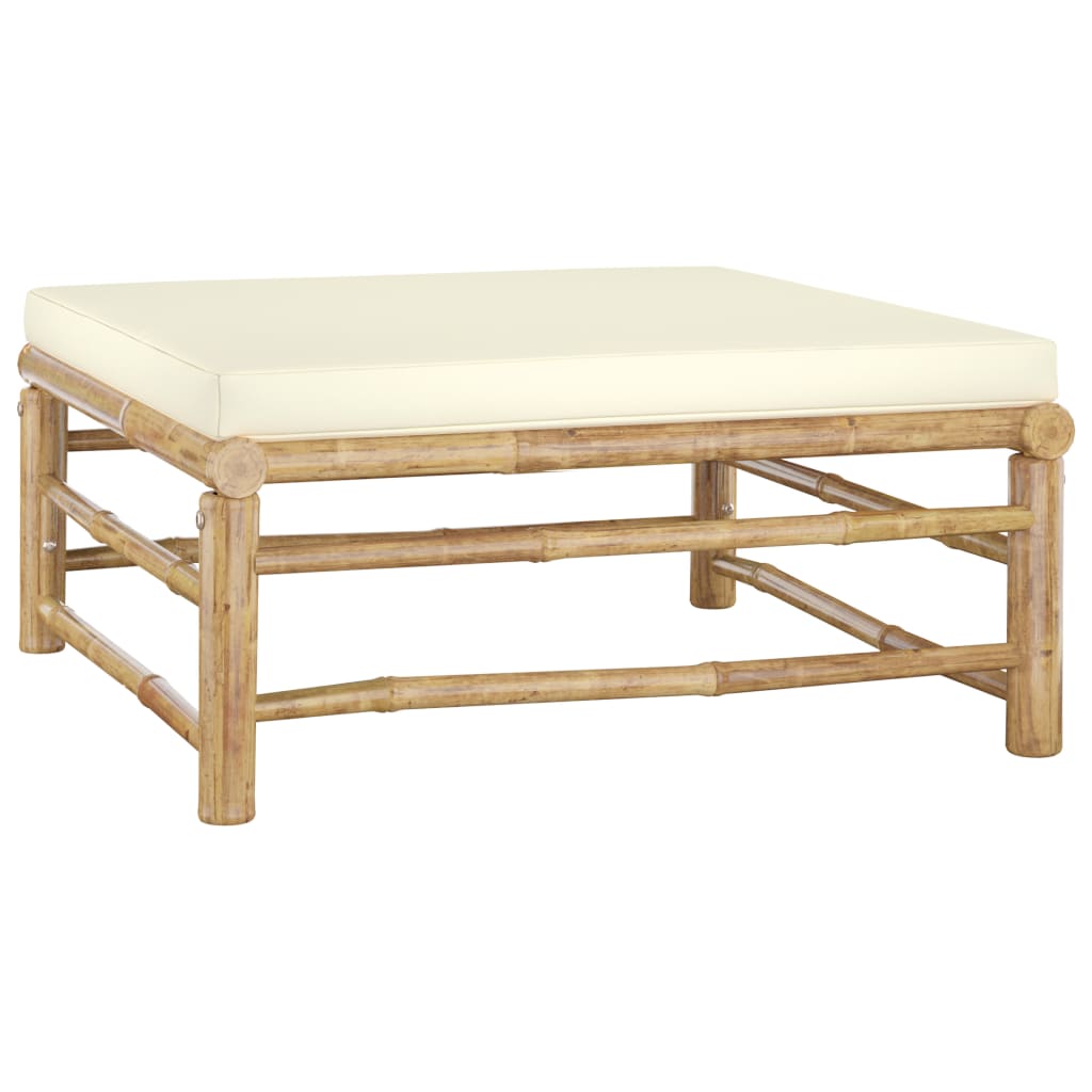 Set Divani da Giardino 4 pz con Cuscini Bianco Crema in Bambù | homemem39