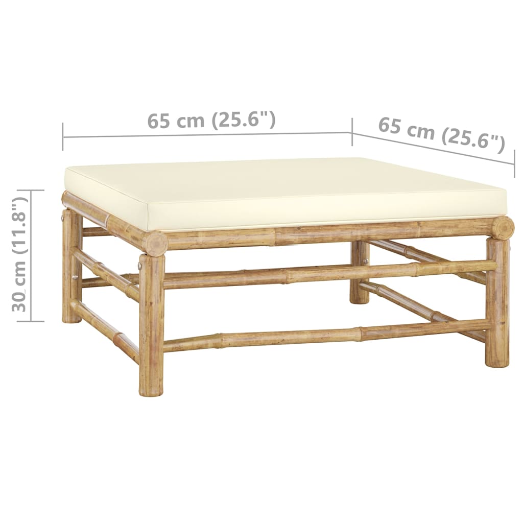 Set Divani da Giardino 4 pz con Cuscini Bianco Crema in Bambù