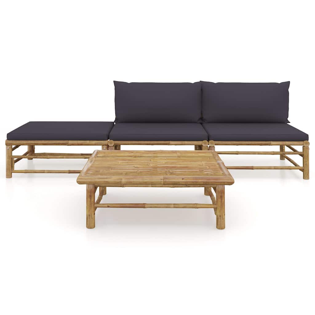 Set Divani da Giardino 4 pz con Cuscini Grigio Scuro in Bambù