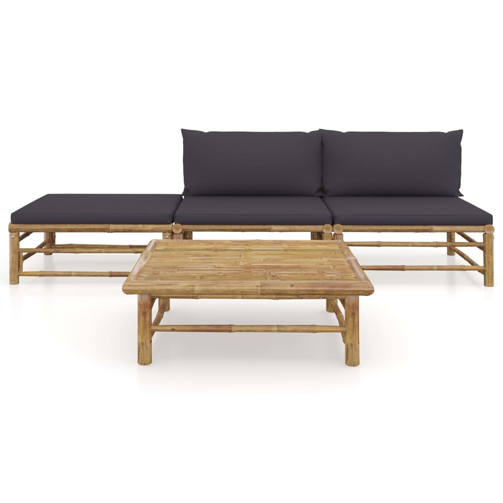 Set Divani da Giardino 4 pz con Cuscini Grigio Scuro in Bambù
