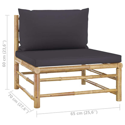 Set Divani da Giardino 4 pz con Cuscini Grigio Scuro in Bambù
