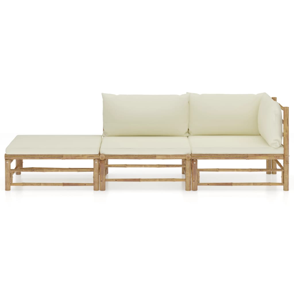 Set Divani da Giardino 3 pz con Cuscini Bianco Crema in Bambù | homemem39