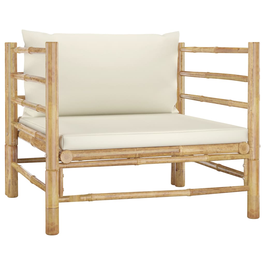 Set Divani da Giardino 7 pz con Cuscini Bianco Crema in Bambù | homemem39