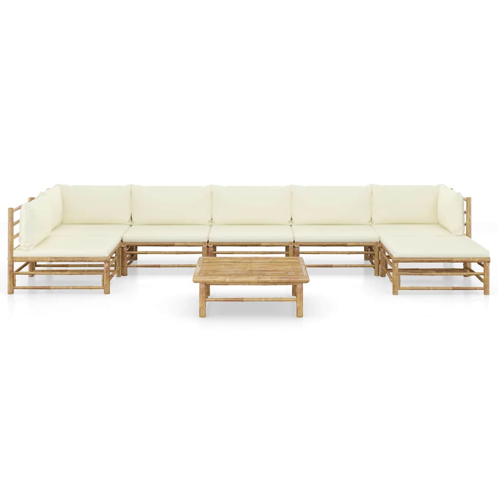 Set Salotto da Giardino 8pz con Cuscini Bianco Crema in Bambù