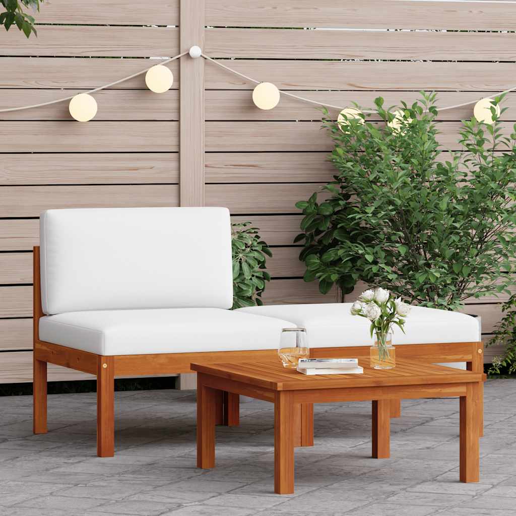 Set da giardino 3 pezzi con cuscini in legno di acacia e corda - homemem39