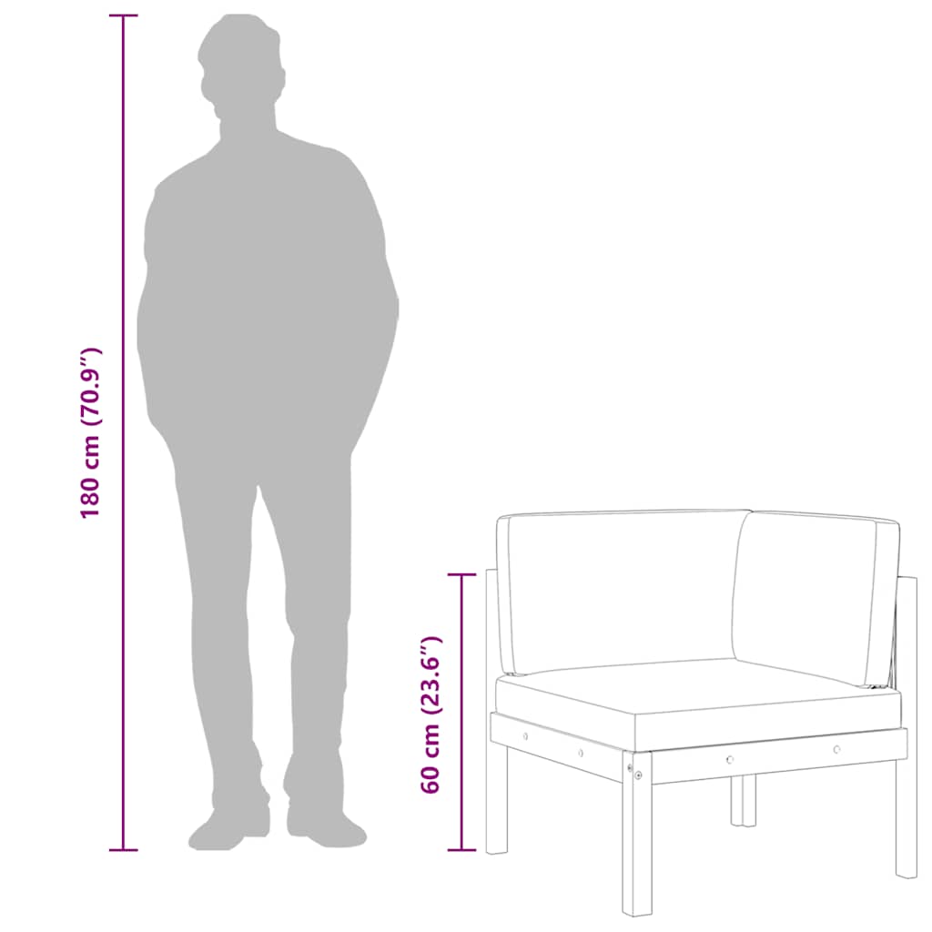 Divano angolare da giardino con cuscini in legno di acacia e corda