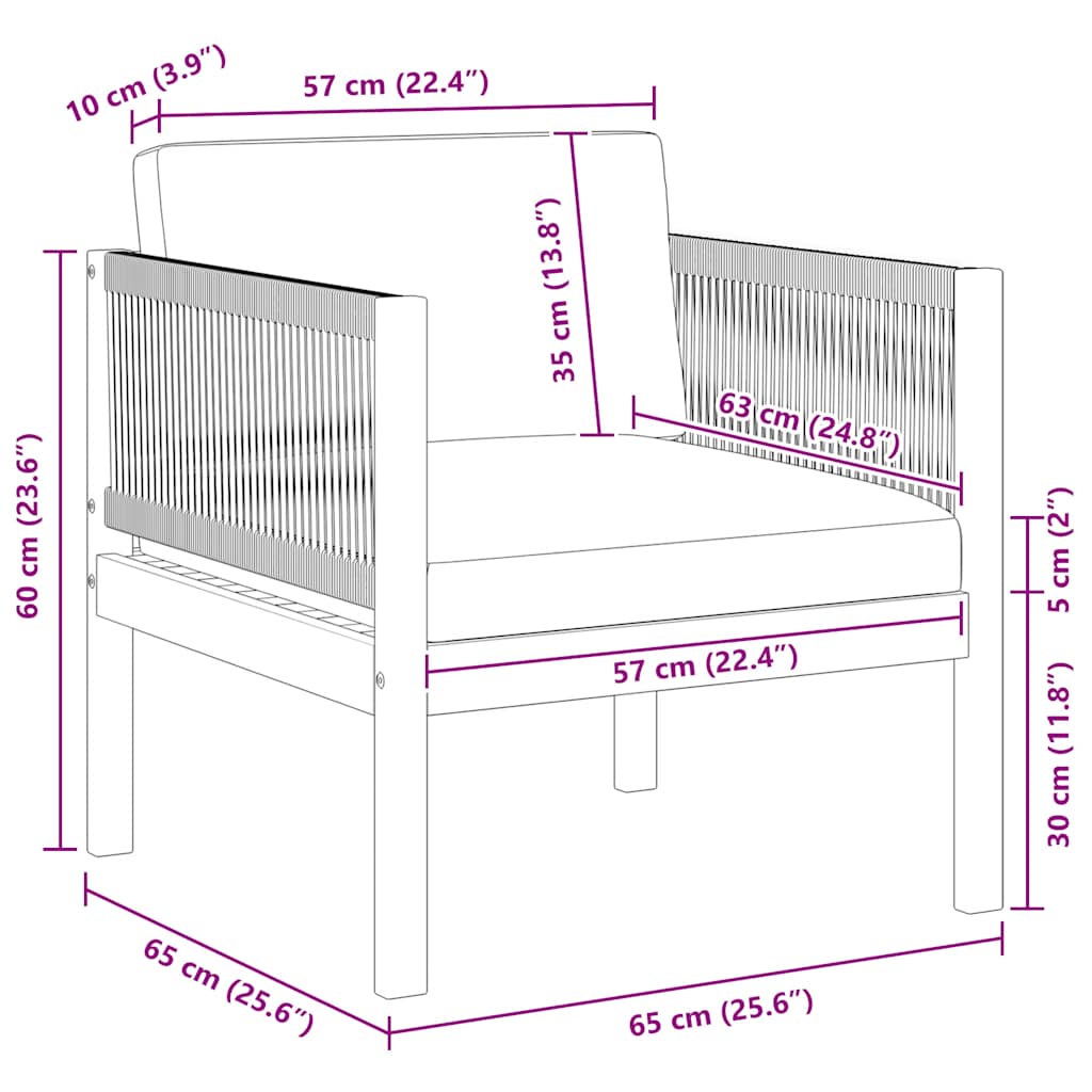 Sedia da Giardino con Cuscino in Legno Massello di Acacia - homemem39