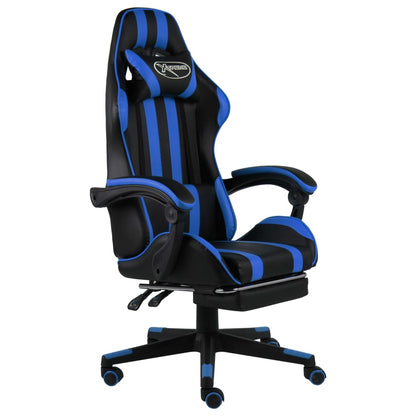 Sedia da Gaming con Poggiapiedi Blu e Nera in Similpelle