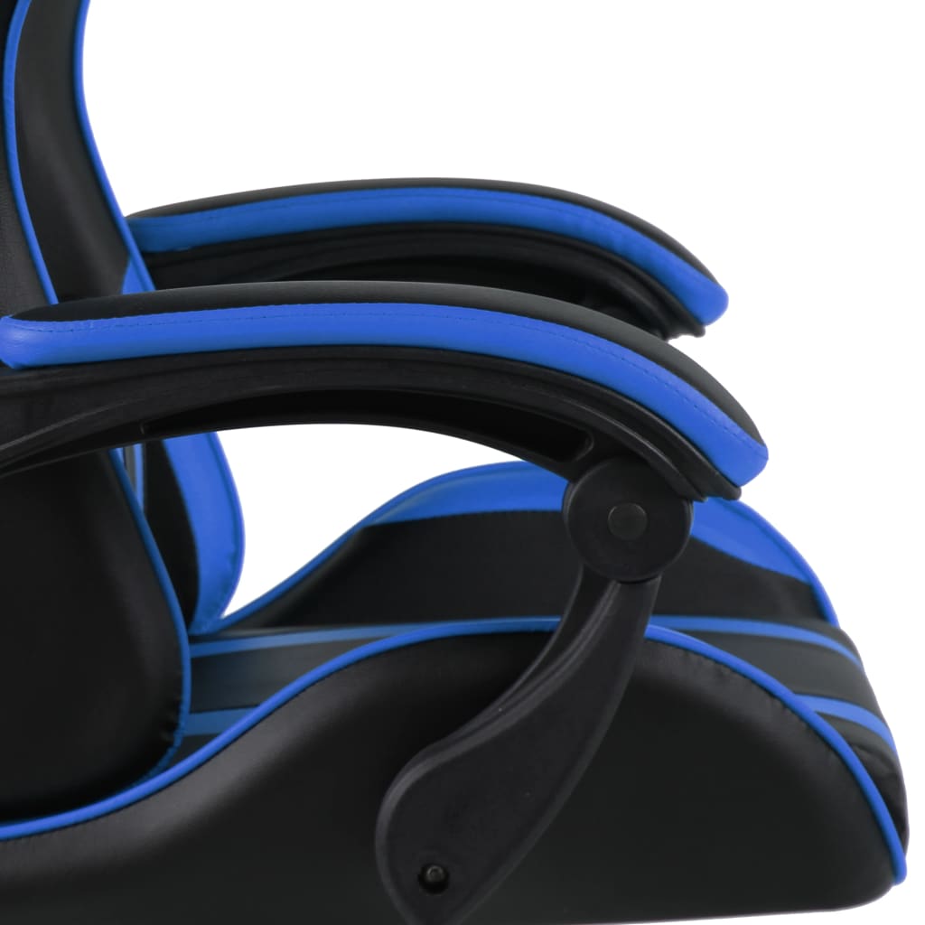 Sedia da Gaming con Poggiapiedi Blu e Nera in Similpelle