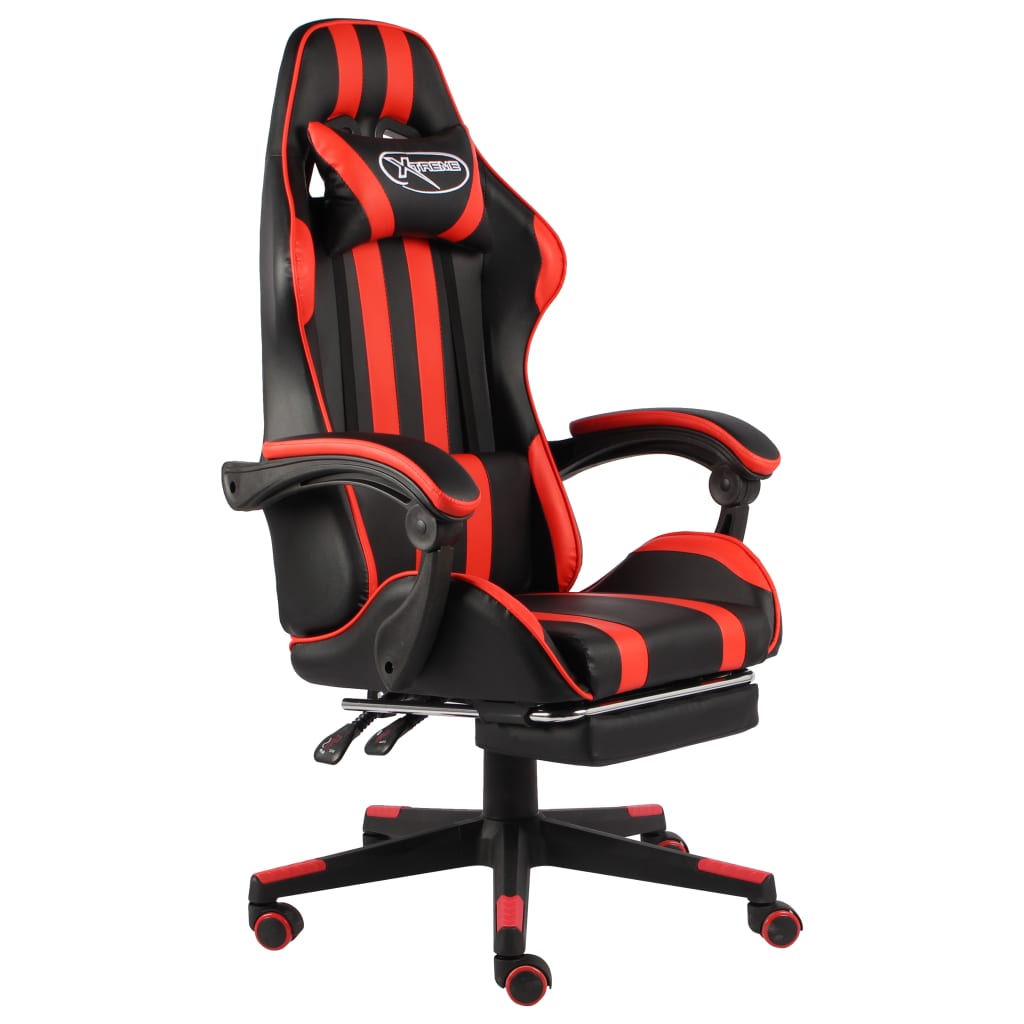 Sedia da Gaming con Poggiapiedi Nero e Rosso in Similpelle