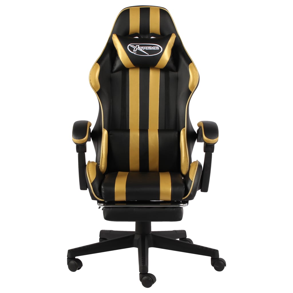 Sedia da Gaming con Poggiapiedi Nero e Oro in Similpelle - homemem39