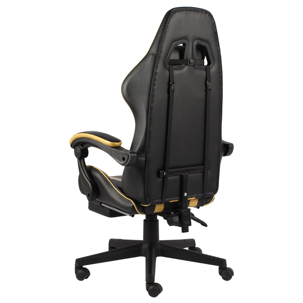 Sedia da Gaming con Poggiapiedi Nero e Oro in Similpelle - homemem39