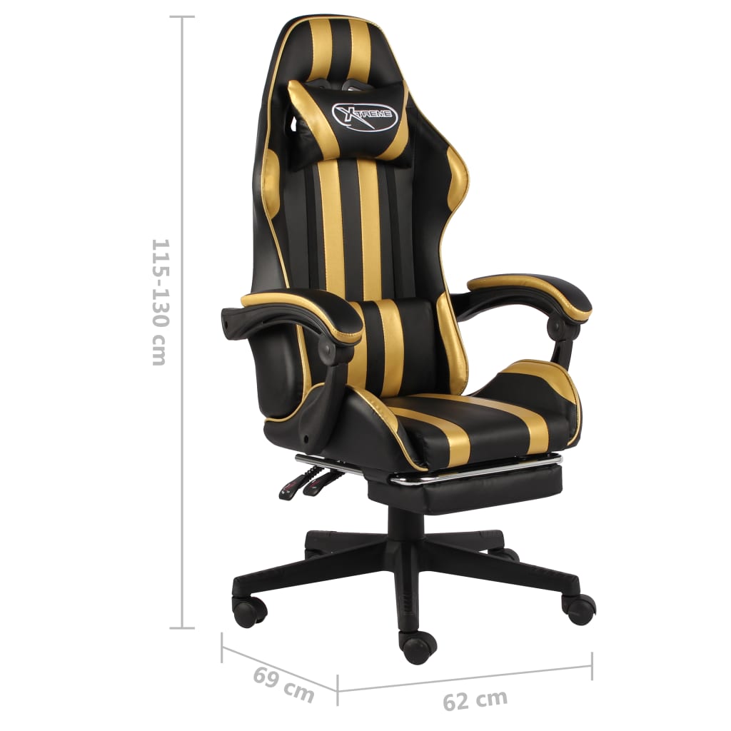 Sedia da Gaming con Poggiapiedi Nero e Oro in Similpelle - homemem39
