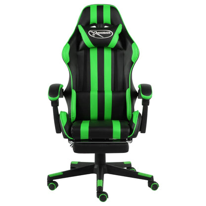 Sedia da Gaming con Poggiapiedi Nero e Verde in Similpelle - homemem39