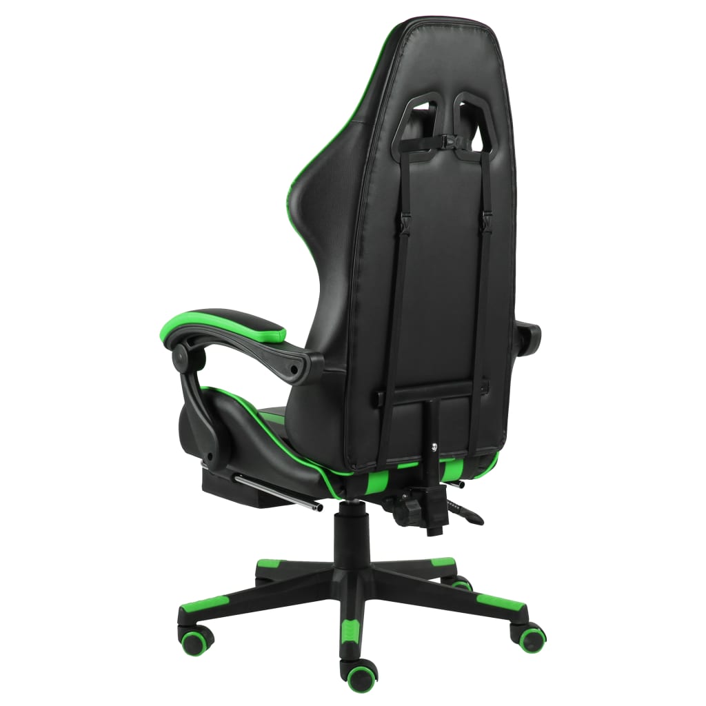 Sedia da Gaming con Poggiapiedi Nero e Verde in Similpelle - homemem39