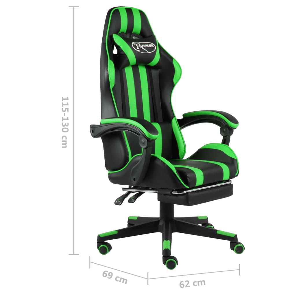 Sedia da Gaming con Poggiapiedi Nero e Verde in Similpelle - homemem39