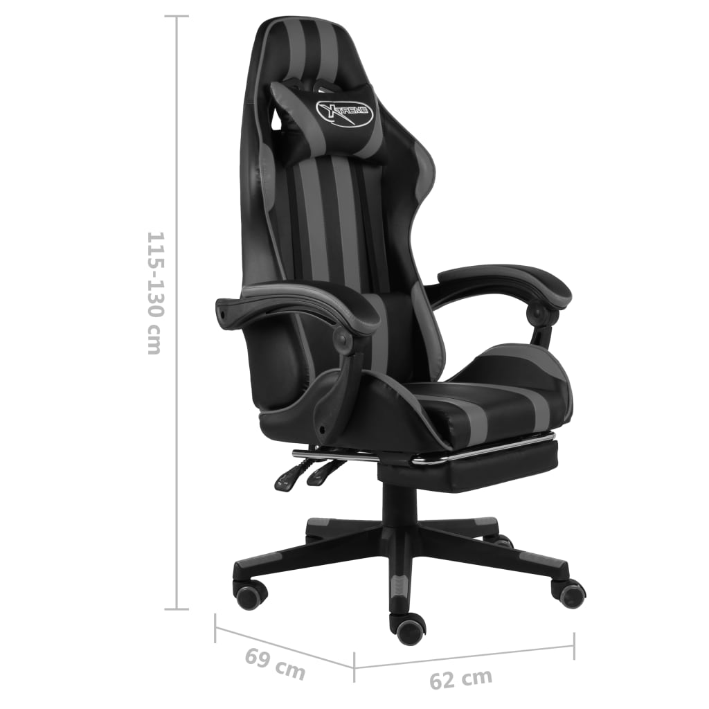 Sedia da Gaming con Poggiapiedi Nero e Grigio in Similpelle | homemem39