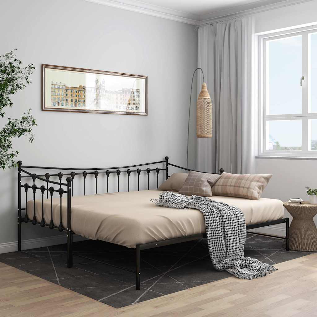 Telaio Divano Letto Estraibile Nero in Metallo 90x200 cm