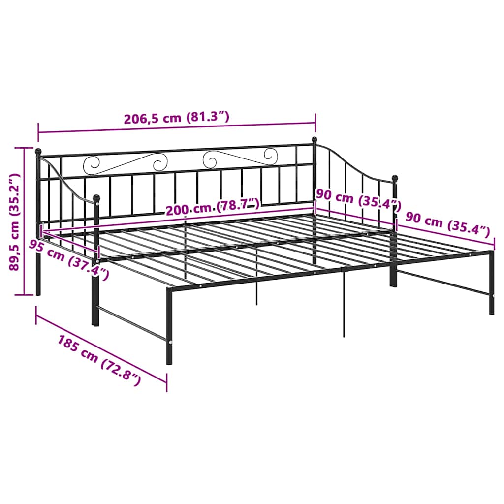 Telaio Divano Letto Estraibile Nero in Metallo 90x200 cm - homemem39