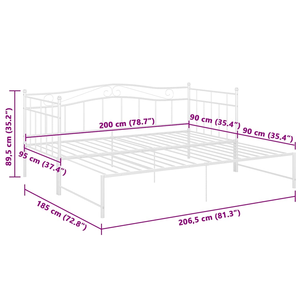 Telaio Divano Letto Estraibile Bianco in Metallo 90x200 cm