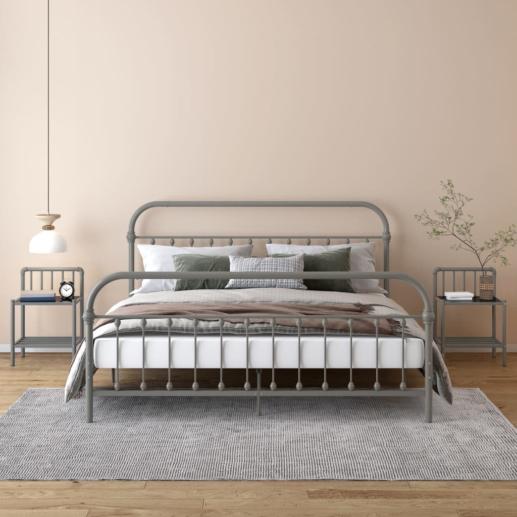 Comodini 2 pz Grigio e Nero in Metallo e Vetro - homemem39