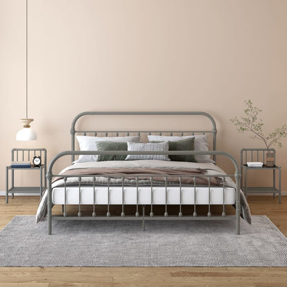 Comodini 2 pz Grigio e Nero in Metallo e Vetro - homemem39