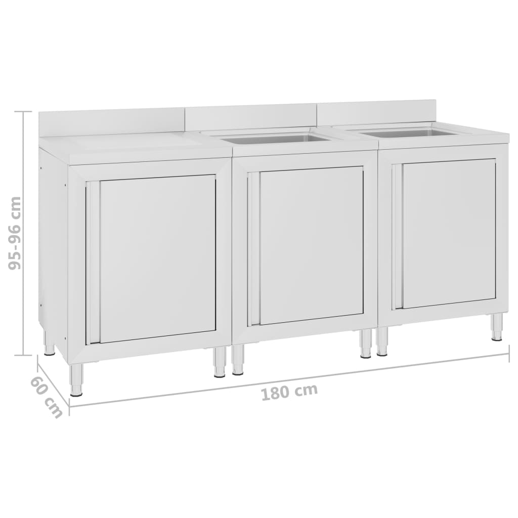 Mobiletto da Cucina con Lavandino in Acciaio Inox 180x60x96 cm - homemem39