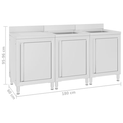 Mobiletto da Cucina con Lavandino in Acciaio Inox 180x60x96 cm - homemem39