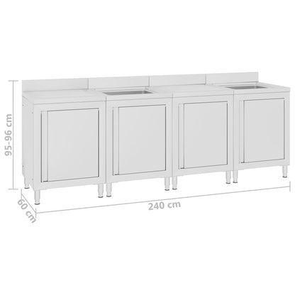 Mobiletto da Cucina con Lavandino in Acciaio Inox 240x60x96 cm - homemem39