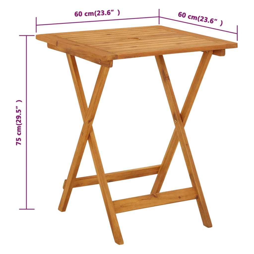 Folding Garden Table 60x60x75 cm in Solid Acacia