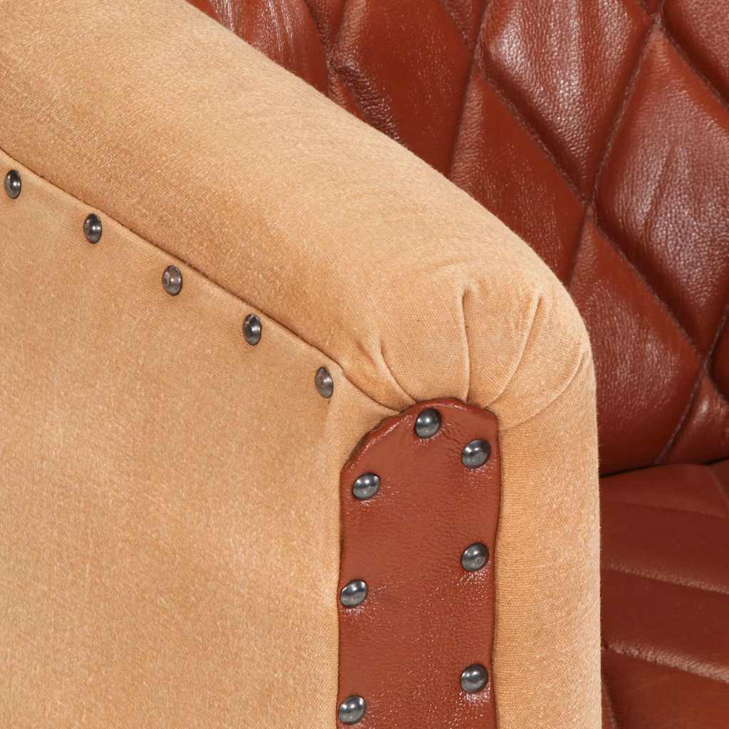 Poltrona a Pozzetto Marrone Vera Pelle e Legno Massello Mango