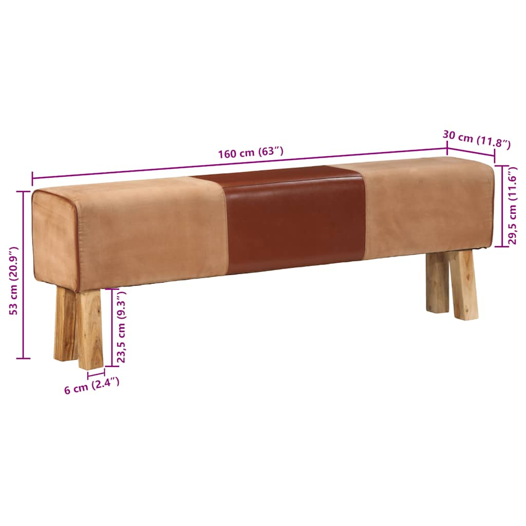 Panca da Palestra 160cm Vera Pelle Marrone e Massello di Acacia