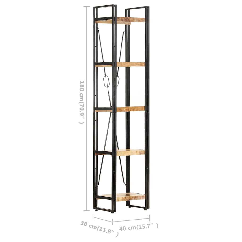 Libreria a 5 Ripiani 40x30x180 cm in Legno Massello di Mango