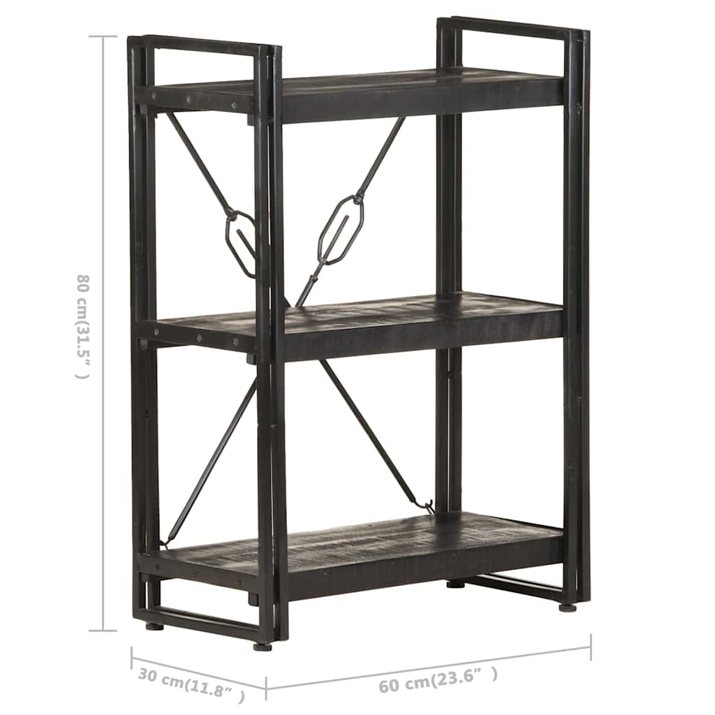 Libreria a 3 Ripiani 60x30x80cm Nero in Legno Massello di Mango | homemem39